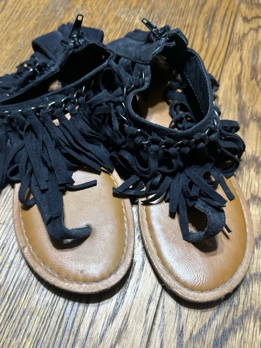 Not Rated Black Fringe Gladiator Sandals